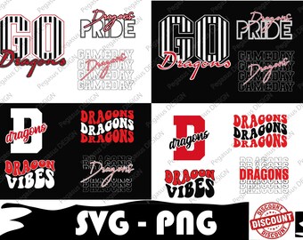 Drachen Sport Team SVG PNG Bundle, Maskottchen Clipart (digitaler Download)