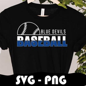 May include: Black t-shirt with a white baseball graphic and the text "Blue Devils Baseball" in white.