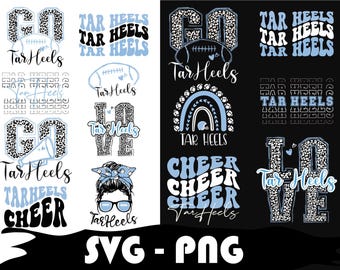 Paquete SVG de fútbol americano de los Tar Heels, mascota del equipo universitario (descarga digital)
