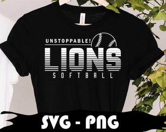 Lions Softball Team SVG PNG, Mascot Design (Digital Download)