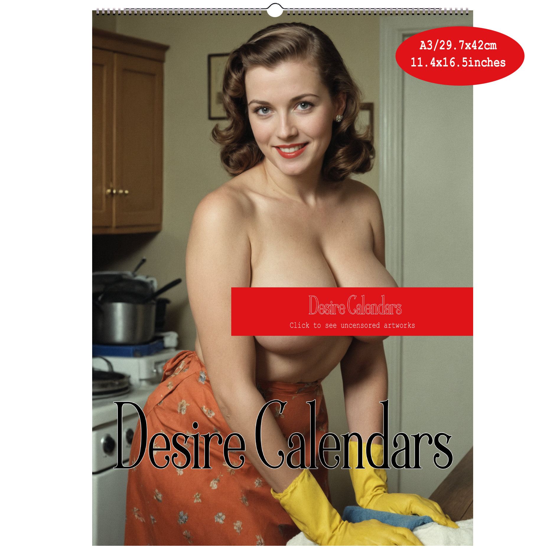 Housework 2025 calendar naked women big breasts pin up by Desirecalendars