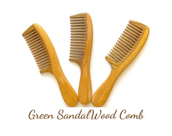 100% Natural Green Sandalwood Hair Comb, Anti-Static Wooden Hair Comb for Men and Women, Gift for Her, Gift for Him