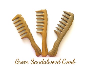 Green Sandalwood Comb for Curly Hair, Wide Toothed Wooden Comb for Scalp Massage, Handmade 100% Green Sandalwood Hair Comb, Anti-Static Comb