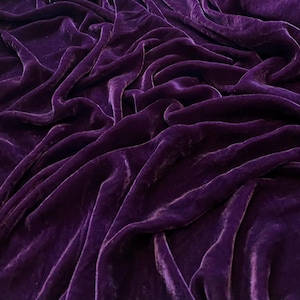 Eggplant Purple Silk Velvet Fabric by Yard – Luxury Mulberry Velvet for Dress, Curtains & Decor