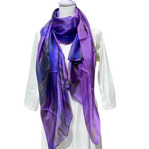 Long Purple Mixed Color Silk Scarf, 100% Mulberry Silk Shawl for Female