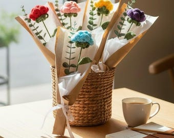 Handgemaakt gehaakt rozenboeket – kunstbloemcadeau voor jubileum, verjaardagen, Valentijnsdag, Moederdag, feest-/trouwbedankjes.