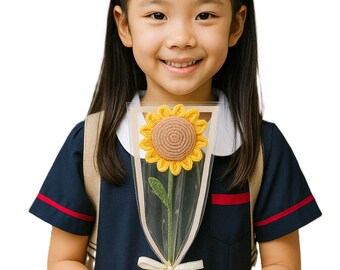 Handmade Crochet Single Sunflower Bouquet – Cute Amigurumi Flower Gift in Clear Wrap – Teacher, Graduation, Birthday, Back to School Gift.