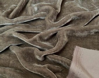 Taupe Gray Silk Velvet Fabric by Yard – Luxury Mulberry Silk Velvet for Dress, Curtains, Bedding and Home Decor