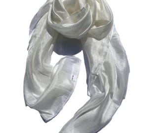 100% Pure White/Ivory Mulberry Silk Scarf, Long Real Silk Shawl, Big Size Lightweight Silk Scarf, Summer Silk Wrap Handmade in Vietnam.