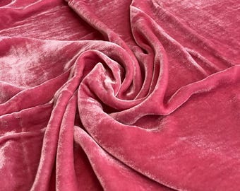 Tela de terciopelo de seda rosa cortada a medida – Terciopelo de morera de lujo para prendas de vestir, cortinas y decoración.