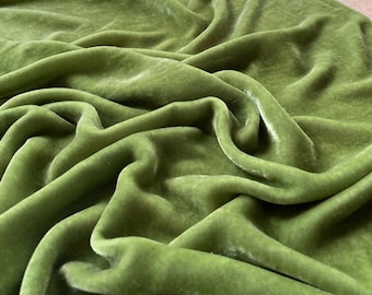 Tela de terciopelo de seda verde manzana cortada a medida – Terciopelo de morera de lujo para prendas de vestir, cortinas y decoración.