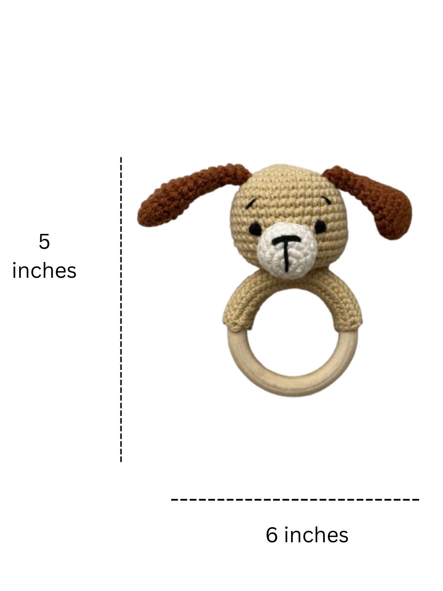 Cute Crocheted Dog Toy Rattle for Babies, Wooden Rattle Ring for Babies ...