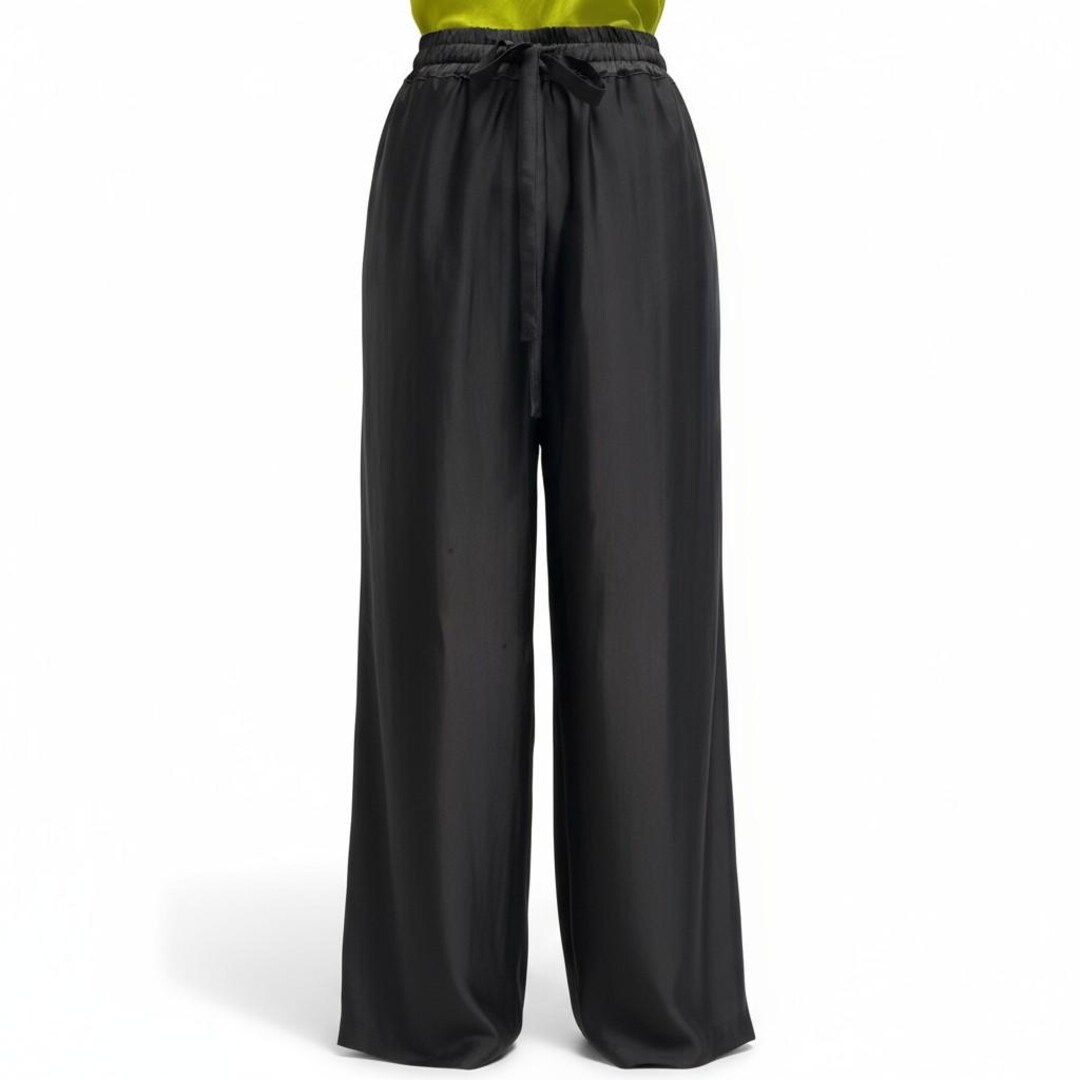 Black Satin Silk Pants for Women With Pockets, Female Elastic Waist — free download