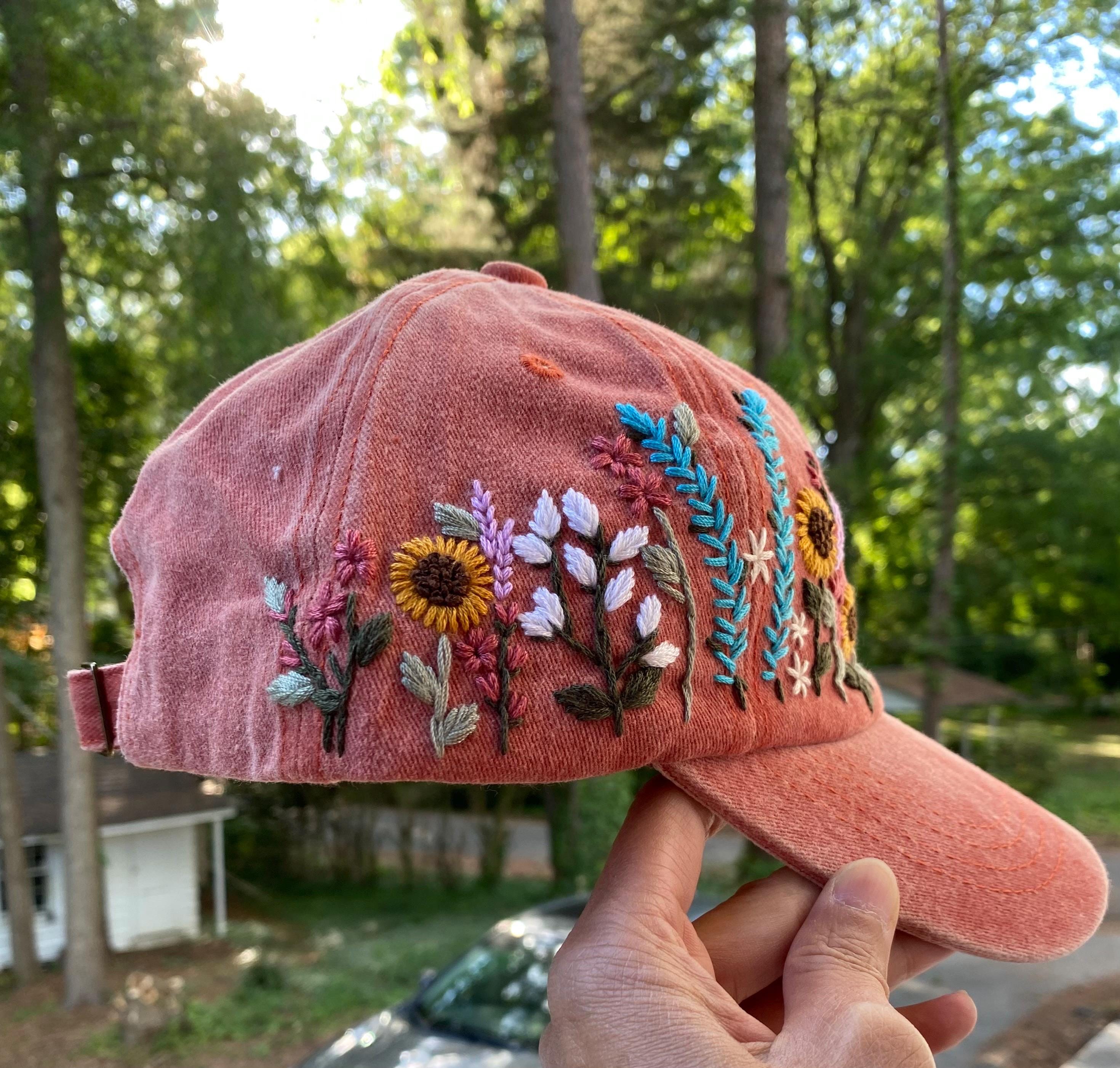 Hand painted pink floral ball cap boho botanical trucker hat f01a46e9b53cb12f0ef5d082a821d8  main image 2