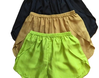 100% Mulberry Silk Shorts, Soft & Breathable Pure Silk Shorts Available in Green, Black, Gold for Women, Handmade Luxury Sleepwear Bottoms