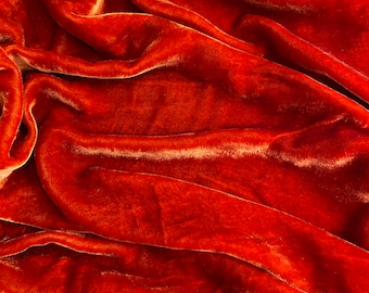 Dark Orange Silk Velvet Fabric by Yard – Luxury Mulberry Velvet for Apparel, Curtains & Décor