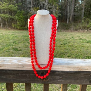 Collar de cuentas de seda roja, collar largo de cuentas de seda, regalo para ella