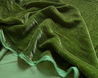 Tela de terciopelo de seda verde cortada a medida – Terciopelo de morera de lujo para prendas de vestir, cortinas y decoración.