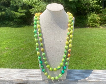 Mixed Color Silk Beaded Necklace, Mutilcolored Long Silk Beaded Necklace