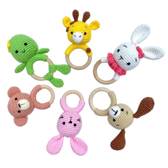 Sonajero de juguete de crochet para bebés, anillo sonajero de