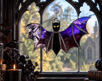 Gothic Bat Stained Glass Suncatcher, Halloween Bat Window Hanging, Dark Academia Decor, Spooky Home Decor, Bat Lover Gift