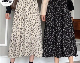 Black and White Flowy Flower Print A-line Long Midi Skirt Maxi - Etsy