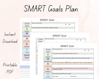 SMART Goal Printable Checklist and Worksheet Goal Planner, Therapy ...