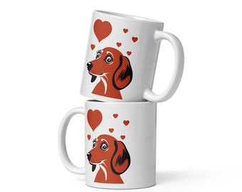 Taza de cerámica con corazones y perros: adornada con delicados corazones, perfecta para saborear tu bebida favorita - Taza