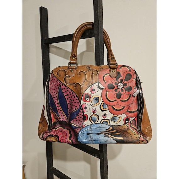 Anuschka Leather Hand Painted Abstract  Bag  Multi