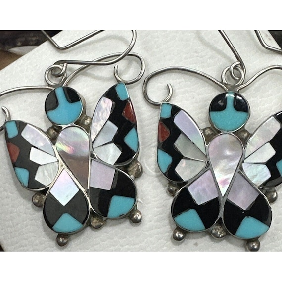 Zuni Butterfly Inlaid Turquoise, Coral Mother Of P