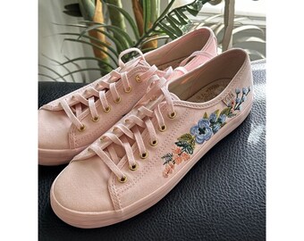 Keds x Rifle Paper Co Damen-Sneaker, Schuhe, rosa, florales Canvas, zum Schnüren, 9