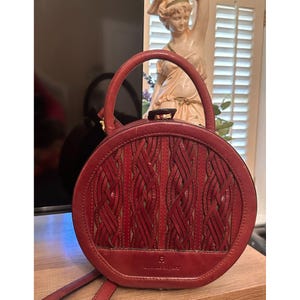 Rare Etienne Aigner Leather Woven Round Bag