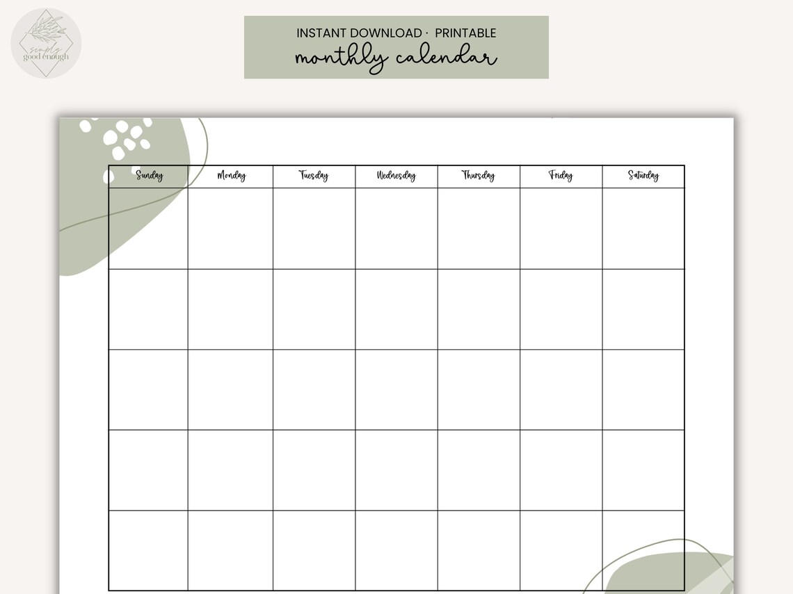 Sage Green Printable Calendar, Modern Printable Calendar, Household ...
