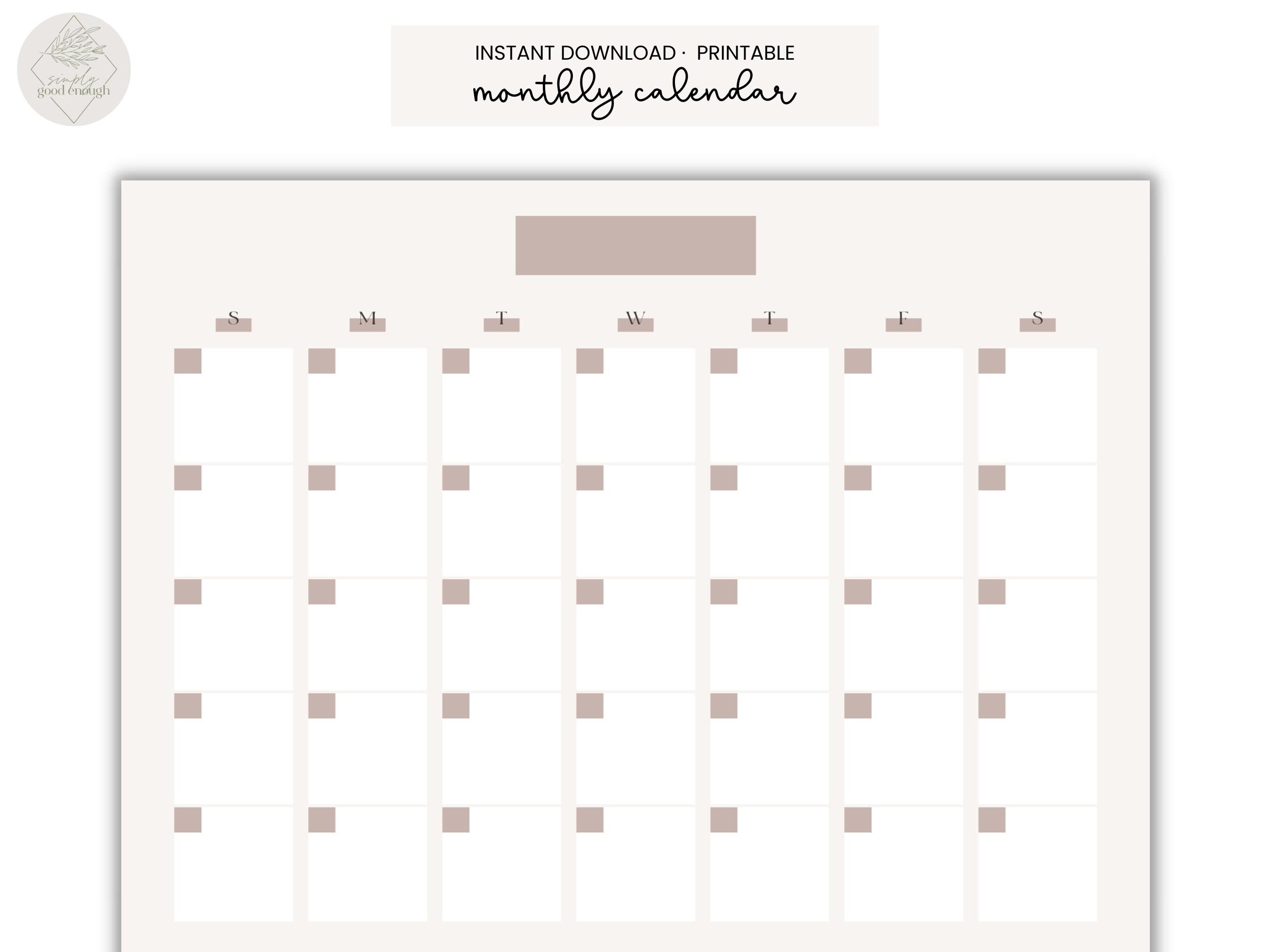 Printable Calendar, Modern Printable Calendar, Tan Calendar, Household ...