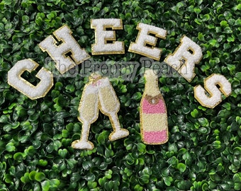 Cheers Champagne Chenille Patch Set |  Champagne Iron On Patch | Cheers Patch | New Years Patch | Iron on Patch