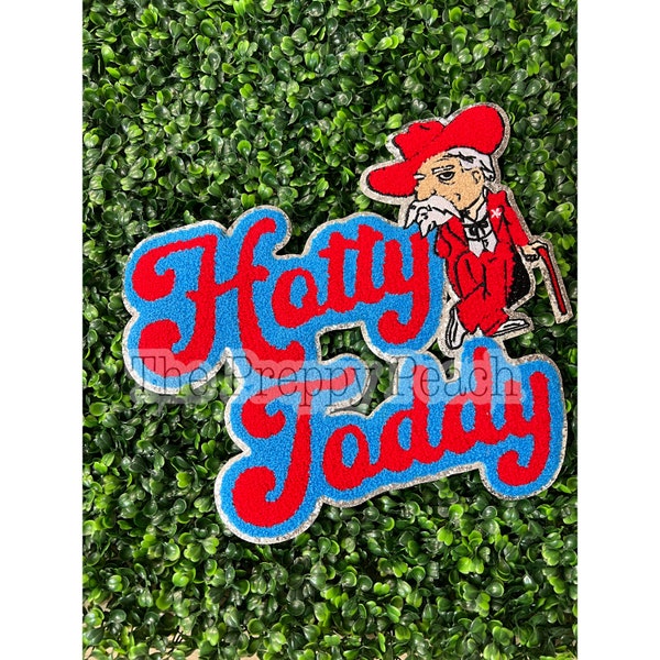 Hotty Toddy Large Iron On Chenille Patch | Red and Blue Mascot Chenille Patch | Gameday Chenille Patch | MS Chenille Patch | Iron on Patch