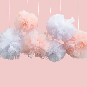 Set of 4 Pink and White Hanging Tulle Puffs - Perfect Party Decoration for Ballerina-Themed Parties and Special Occasions!