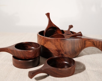 Rarity. Tropical wood bowl set. Theodor Skjode Knudsen, Dansk Design. Mid-Century Modern.