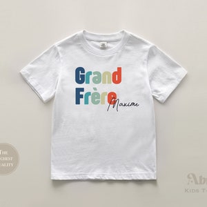 Grand Frère Toddler Shirt French Silbling Natural Infant Pregnancy Reveal Shirt Custom Big Brother Name Shirt image 2