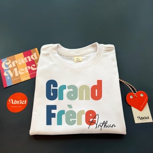 Grand Frère Toddler Shirt French Silbling Natural Infant Pregnancy Reveal Shirt Custom Big Brother Name Shirt image 8