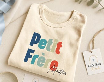 Little Brother Shirt | Little Brother Announcement Tee | Personalized Little Brother Gift | Minimalist 100% Cotton Sibling Reveal Shirt|Boho Kids Tee