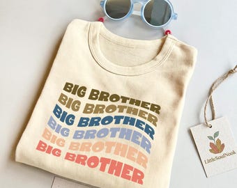 Big Brother Shirt | Big Brother Announcement Tee | Personalized Big Brother Gift | Minimalist 100% Cotton Sibling Reveal Shirt | Boho Kids Tee