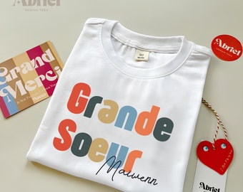 Personalized Grande Soeur T-Shirt - Cute Big Sister Toddler Outfit - Surprise Pregnancy Reveal - Sibling Love Shirt - Custom Name Shirt