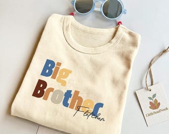 Big Brother Shirt | Big Brother Announcement Tee | Personalized Big Brother Gift | Minimalist 100% Cotton Sibling Reveal Shirt | Boho Kids Tee