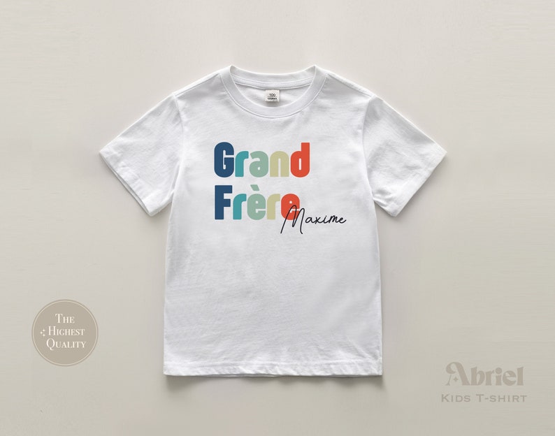 Grand Frère Toddler Shirt French Silbling Natural Infant Pregnancy Reveal Shirt Custom Big Brother Name Shirt image 2