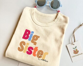 Big Sister Shirt Big Sister | Pregnancy Announcement Tee | Personalized Big Sister Gift | Minimalist 100% Cotton Sibling Reveal Shirt | Boho Tee