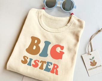 Big Sister Shirt Big Sister | Pregnancy Announcement Tee | Personalized Big Sister Gift | Minimalist 100% Cotton Sibling Reveal Shirt | Boho Tee