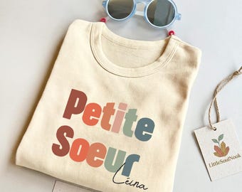 Little Sister Shirt Little Sister | Pregnancy Announcement Tee | Personalized Big Sister Gift | Minimalist 100%Cotton Sibling Reveal Shirt|Boho Tee