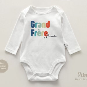 Grand Frère Toddler Shirt French Silbling Natural Infant Pregnancy Reveal Shirt Custom Big Brother Name Shirt image 4