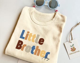 Little Brother Shirt | Little Brother Announcement Tee | Personalized Little Brother Gift | Minimalist 100% Cotton Sibling Reveal Shirt|Boho Kids Tee